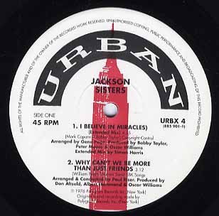 中古レコード JACKSON SISTERS - I Believe In Miracles / Why Can't We Be More Than Just Friends (RI)